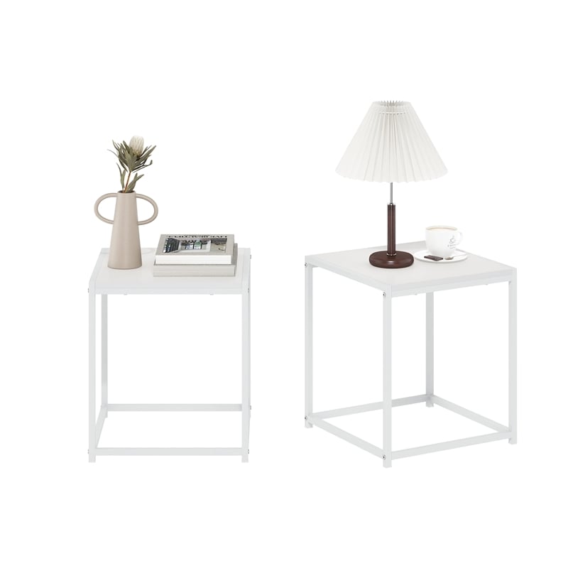 Pemberly Row Set of 2 Square End Table with Metal Frame in White