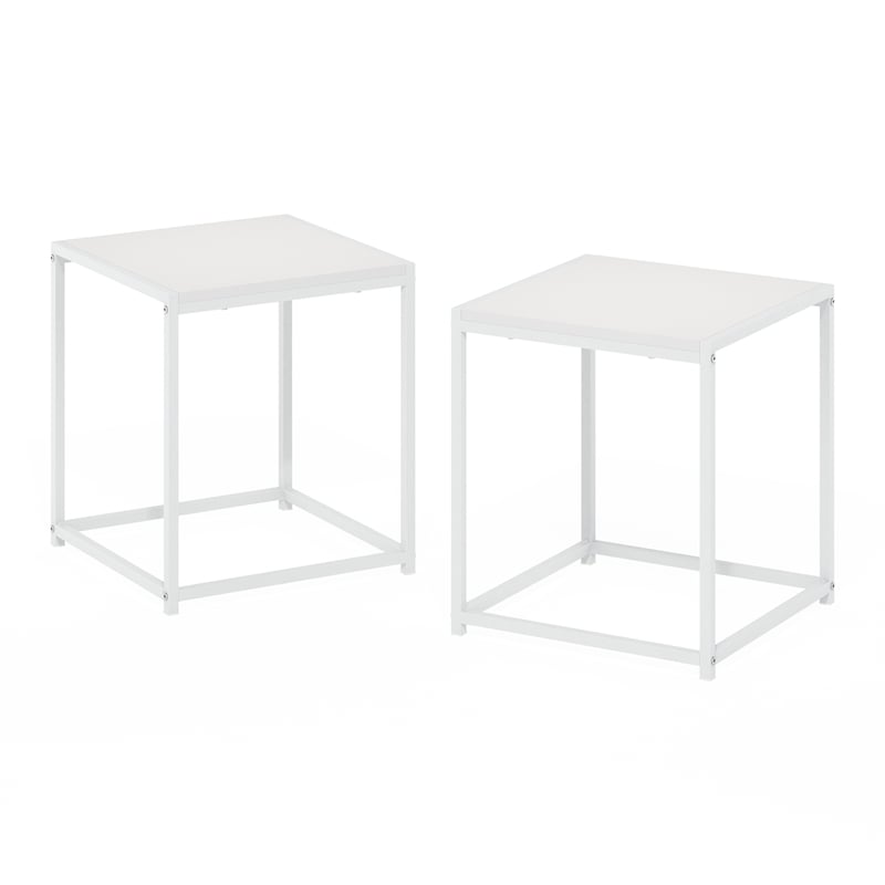 Pemberly Row Set of 2 Square End Table with Metal Frame in White