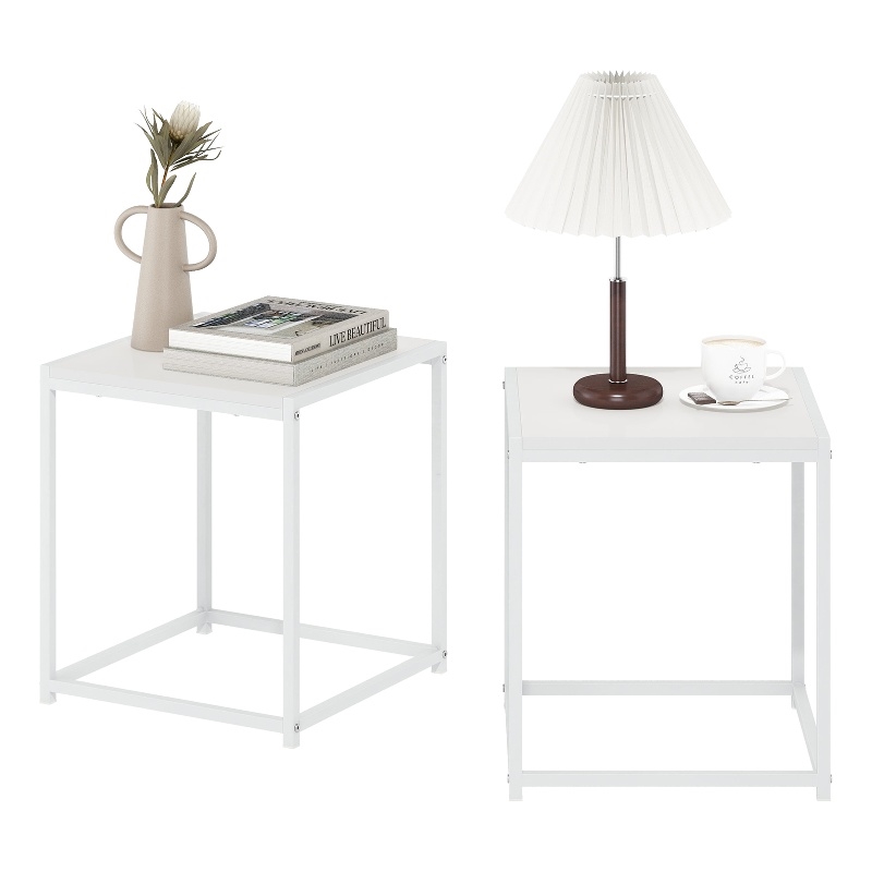 Pemberly Row Set of 2 Square End Table with Metal Frame in White