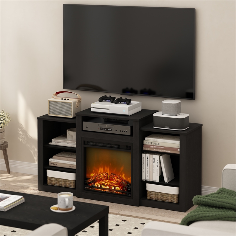 Pemberly Row Fireplace TV Entertainment Center up to 55 Inch in Dark Americano