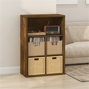 Pemberly Row 5 Cube Vinyl Record Closed Back Media Storage in Amber Pine