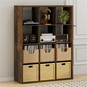 Pemberly Row 12 Cube Vinyl Record Media Storage Organizer in Amber Pine