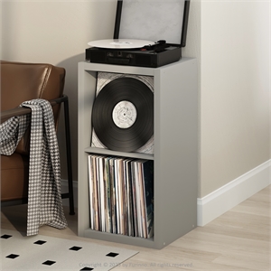 Pemberly Row 2 Cube Vinyl Record Media Storage Organizer in Light Grey