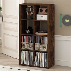 Pemberly Row 8 Cube Vinyl Record Media Storage Organizer in Amber Pine