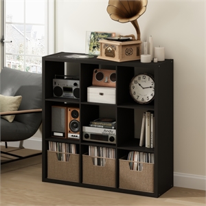 Pemberly Row 9 Cube Vinyl Record Media Storage Organizer in Dark Oak Finish