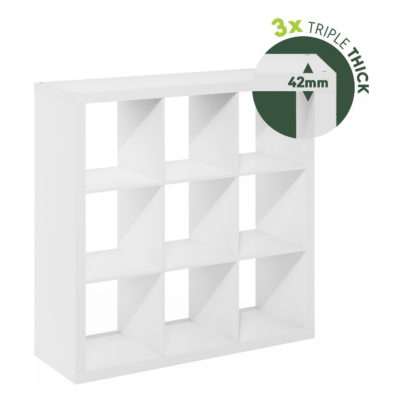 Pemberly Row Extra Thick Frame 9 Cube Storage Organizer in White Finish