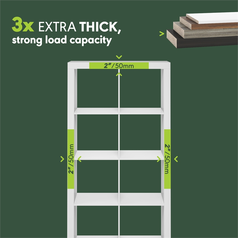 Pemberly Row Super Thick Frame 8 Cube Reversible Bookcase in White Finish