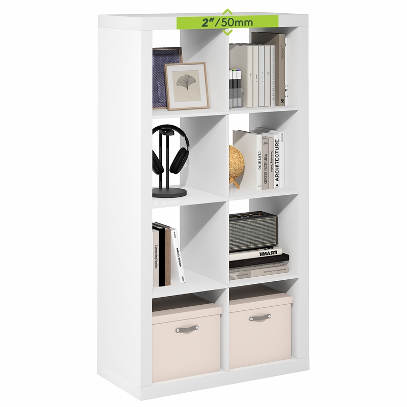 Pemberly Row Super Thick Frame 8 Cube Reversible Bookcase in White Finish