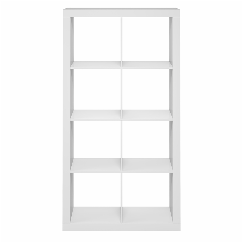 Pemberly Row Super Thick Frame 8 Cube Reversible Bookcase in White Finish