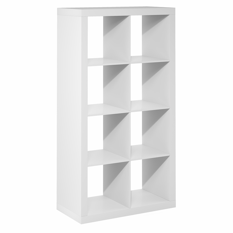 Pemberly Row Super Thick Frame 8 Cube Reversible Bookcase in White Finish