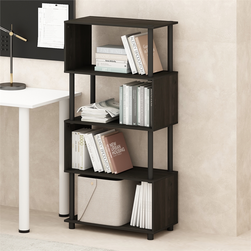 Pemberly Row 5 Tier S-Shaped Geometric Bookshelf in Black Espresso Finish