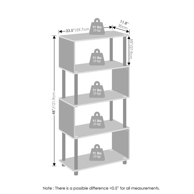 Pemberly Row 5 Tier S-Shaped Geometric Bookshelf in Black Espresso Finish