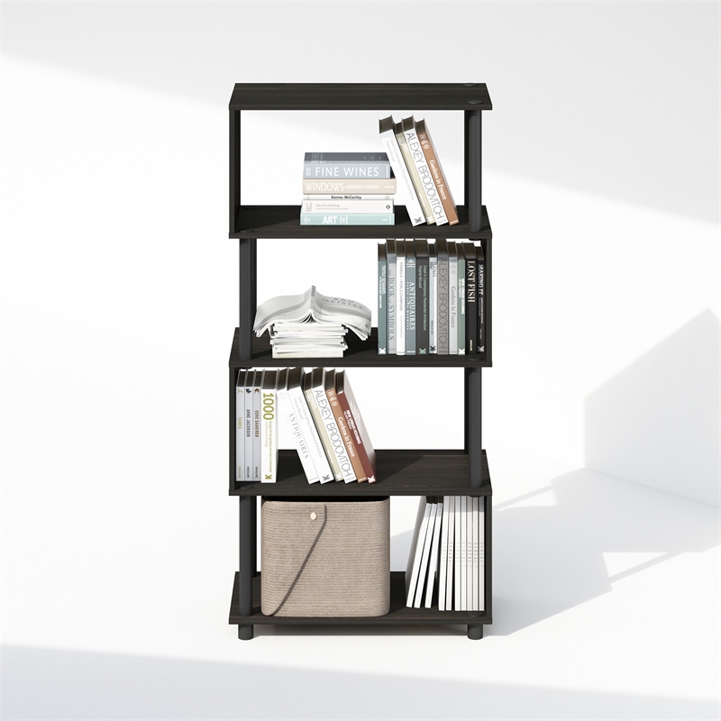 Pemberly Row 5 Tier S-Shaped Geometric Bookshelf in Black Espresso Finish