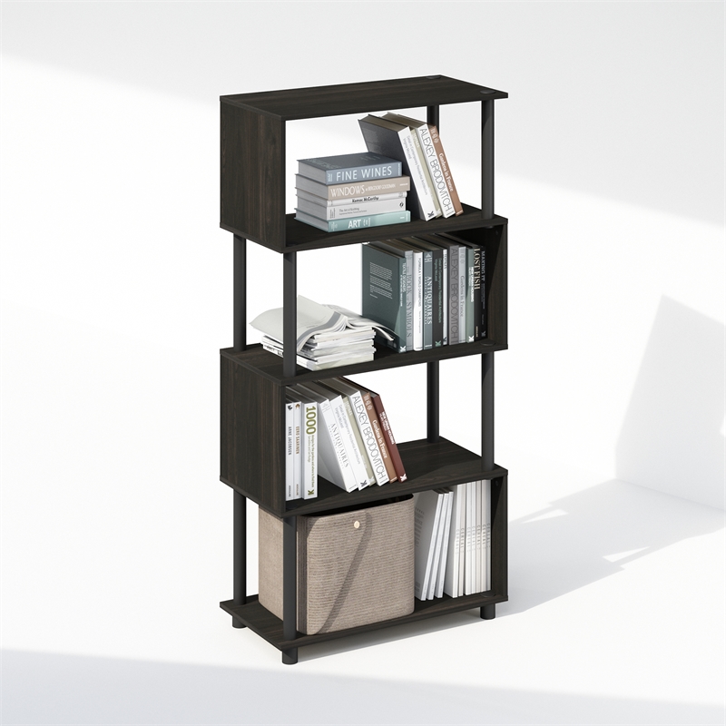 Pemberly Row 5 Tier S-Shaped Geometric Bookshelf in Black Espresso Finish