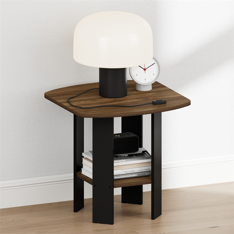 Pemberly Row 2 Tier Round Corner Nightstand with Storage Shelf in Walnut