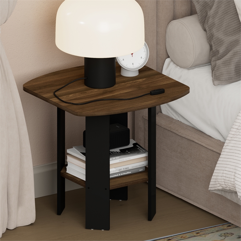 Pemberly Row 2 Tier Round Corner Nightstand with Storage Shelf in Walnut