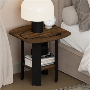 Pemberly Row 2 Tier Round Corner Nightstand with Storage Shelf in Walnut