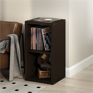 Pemberly Row 2 Cube Vinyl Record Media Storage Organizer in Dark Oak Finish