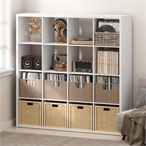 Pemberly Row 16 Cube Vinyl Record Media Storage Organizer in White Finish