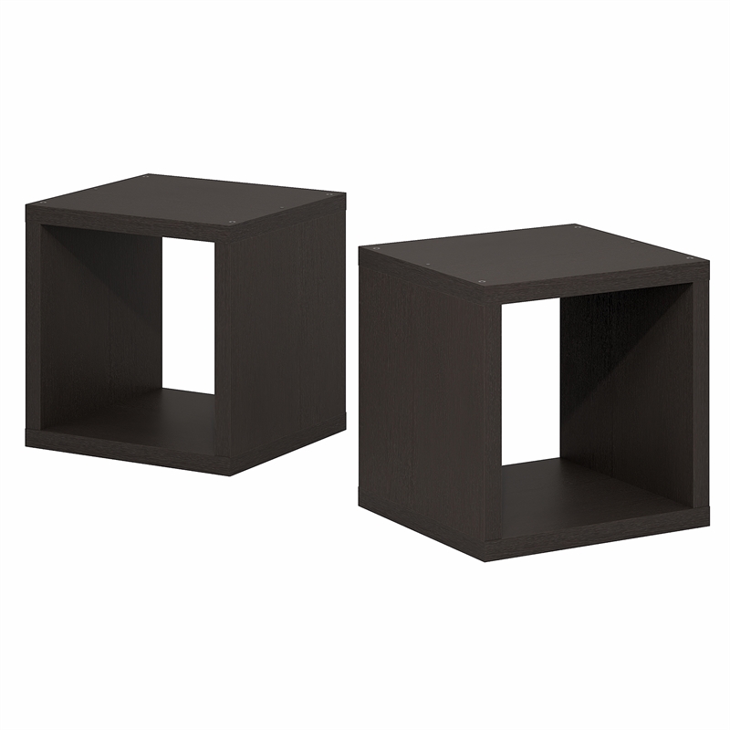 Pemberly Row Set of 2 Stackable Cube Shelves with Thick Panels in Black Dark Oak