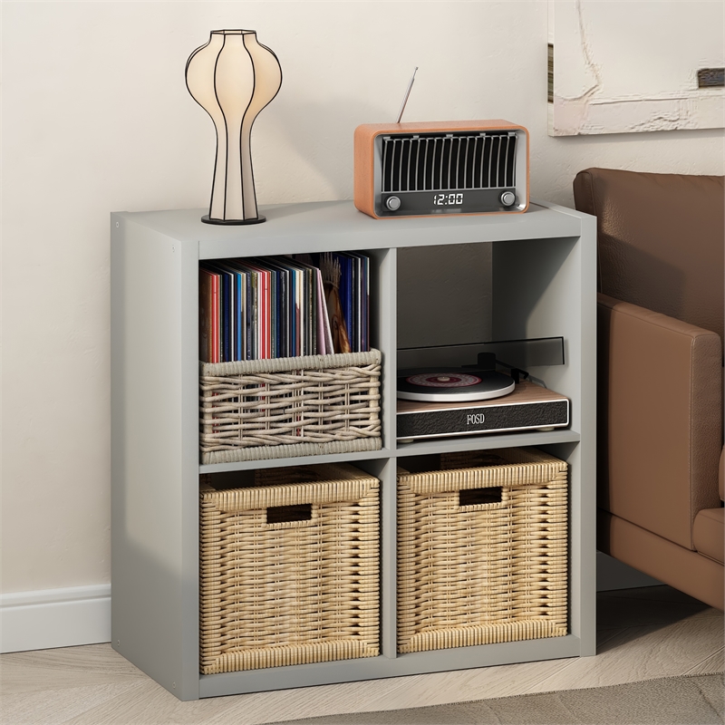 Pemberly Row 4 Cube Vinyl Record Media Storage Organizer in Light Grey Finish