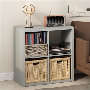 Pemberly Row 4 Cube Vinyl Record Media Storage Organizer in Light Grey Finish