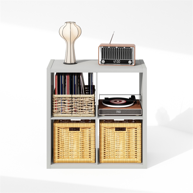 Pemberly Row 4 Cube Vinyl Record Media Storage Organizer in Light Grey Finish