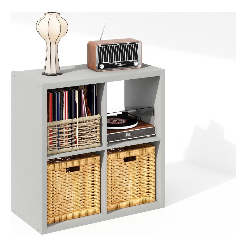 Pemberly Row 4 Cube Vinyl Record Media Storage Organizer in Light Grey Finish
