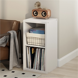 Pemberly Row 2 Cube Vinyl Record Media Storage Organizer in White Finish
