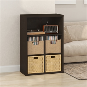 Pemberly Row 5 Cube Vinyl Record Media Storage Organizer in Dark Oak Finish