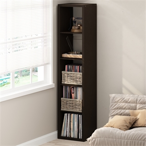 Pemberly Row 5 Cube Vertical Vinyl Record Media Storage in Dark Oak Finish