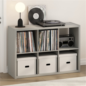 Pemberly Row 6 Cube Vinyl Record Media Storage Organizer in Light Grey