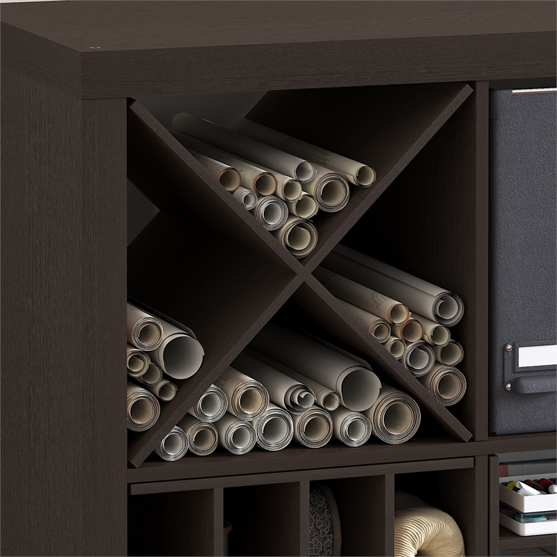 Pemberly Row X-Shelf Cube Organizer 4-Way Divider Insert in Black Dark Oak