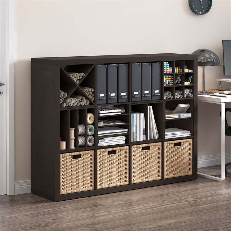 Pemberly Row X-Shelf Cube Organizer 4-Way Divider Insert in Black Dark Oak