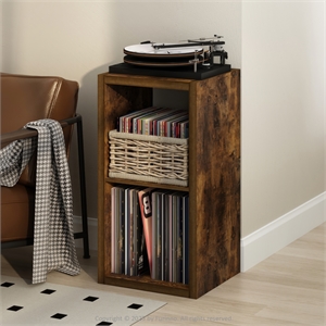 Pemberly Row Vintage Vinyl Record Media Storage Organizer 2-Cube in Amber Pine