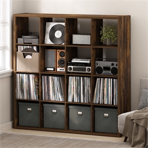 Pemberly Row 16 Cube Vinyl Record Media Storage Organizer in Amber Pine