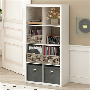 Pemberly Row 8 Cube Vinyl Record Media Storage Organizer in White Finish