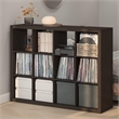 Pemberly Row Extra Thick Frame 12 Cube Media Storage Organizer in Dark Oak