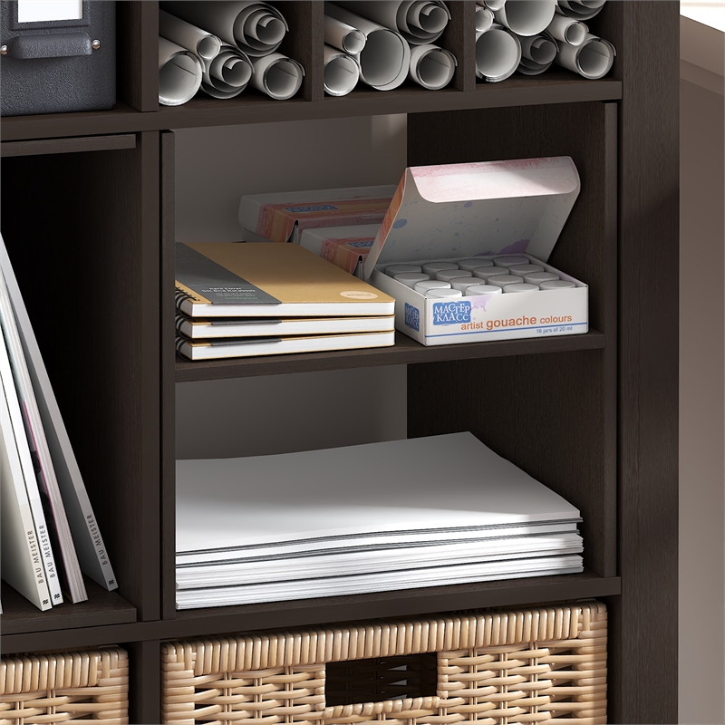 Pemberly Row H-Shelf Cube Organizer 2 Tier Insert Accessory in Black Dark Oak
