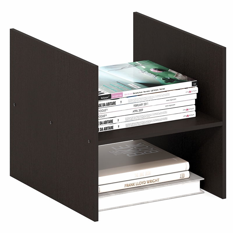Pemberly Row H-Shelf Cube Organizer 2 Tier Insert Accessory in Black Dark Oak