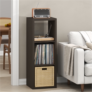 Pemberly Row 3 Cube Vinyl Record Media Storage Organizer in Dark Oak Finish