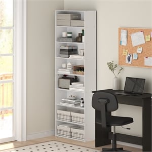 Pemberly Row 8 Tier Open Bookcase Storage Organizer with Closed Back in White