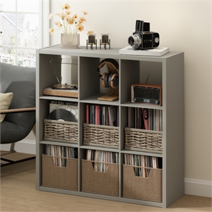 Pemberly Row 9 Cube Vinyl Record Media Storage Organizer in Light Grey