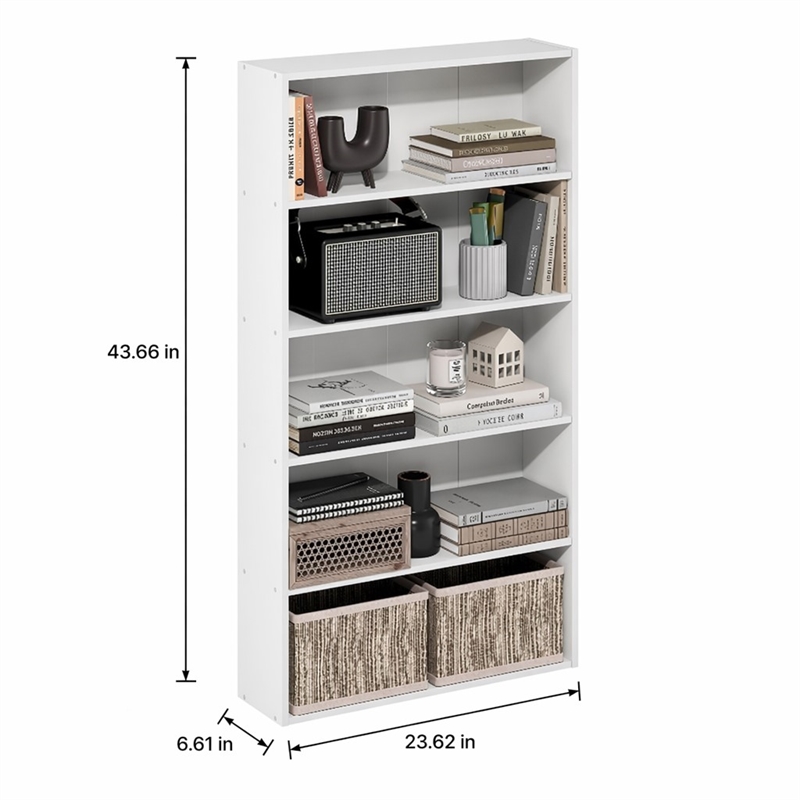 Pemberly Row 5 Tier Wide Open Shelf Bookcase for Books and Decor in White