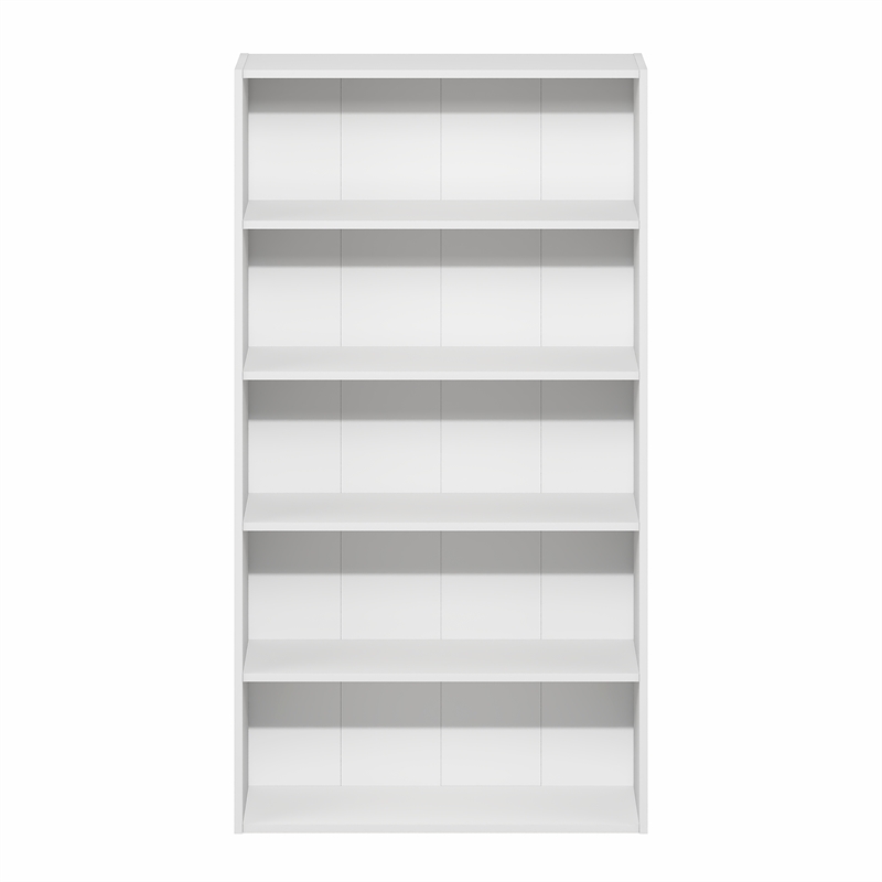 Pemberly Row 5 Tier Wide Open Shelf Bookcase for Books and Decor in White