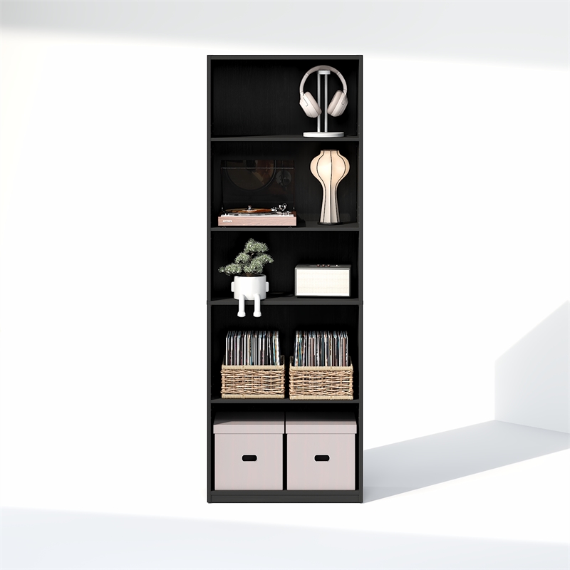 Pemberly Row 5 Tier Media Storage Tower with Adjustable Shelves in Blackwood
