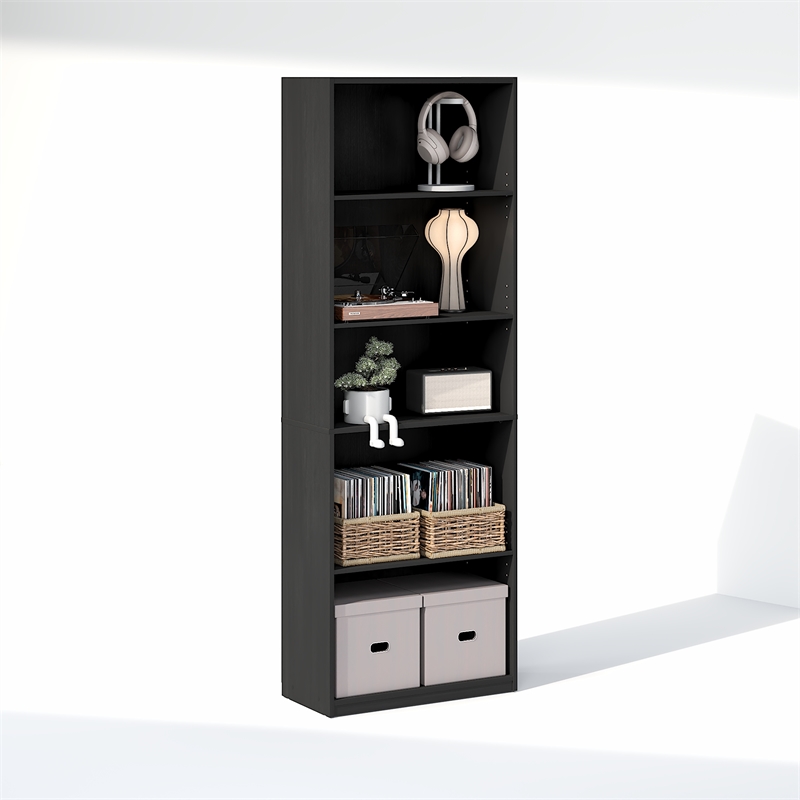 Pemberly Row 5 Tier Media Storage Tower with Adjustable Shelves in Blackwood