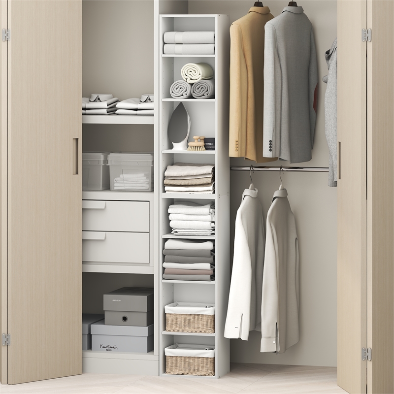 Pemberly Row 8 Tier Closet Organizer with Adjustable Shelves in White