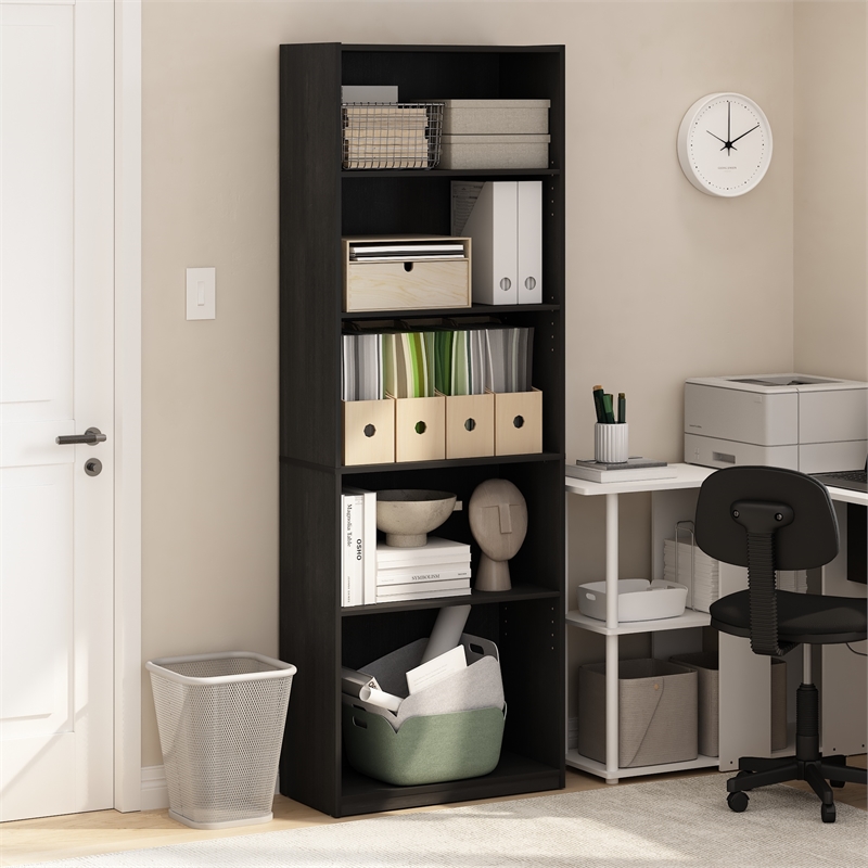 Pemberly Row 5-Tier Bookshelf with Adjustable Shelves in Darkwood