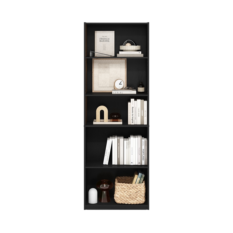 Pemberly Row 5-Tier Bookshelf with Adjustable Shelves in Darkwood